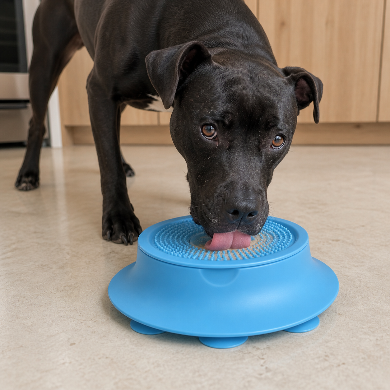 Pam utilise le tapis de léchage à ventouses